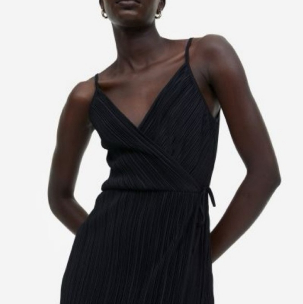 H&M black pleated wrapover‎ dress